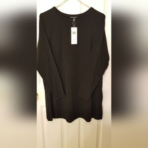 Eileen Fisher Blouse Top Women Large Black Long Sleeve Casual Preppy Hipster B47